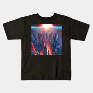 Futuristic Cyberpunk City Sunset Landscape Kids T-Shirt